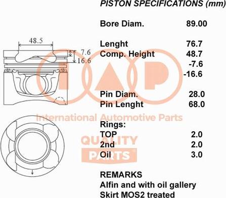 IAP QUALITY PARTS 100-13154 - Поршень avtolavka.club