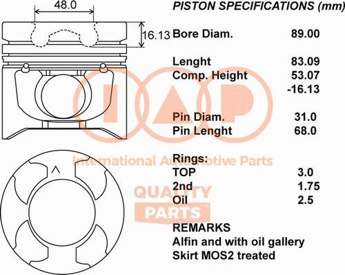 IAP QUALITY PARTS 100-13176 - Поршень avtolavka.club