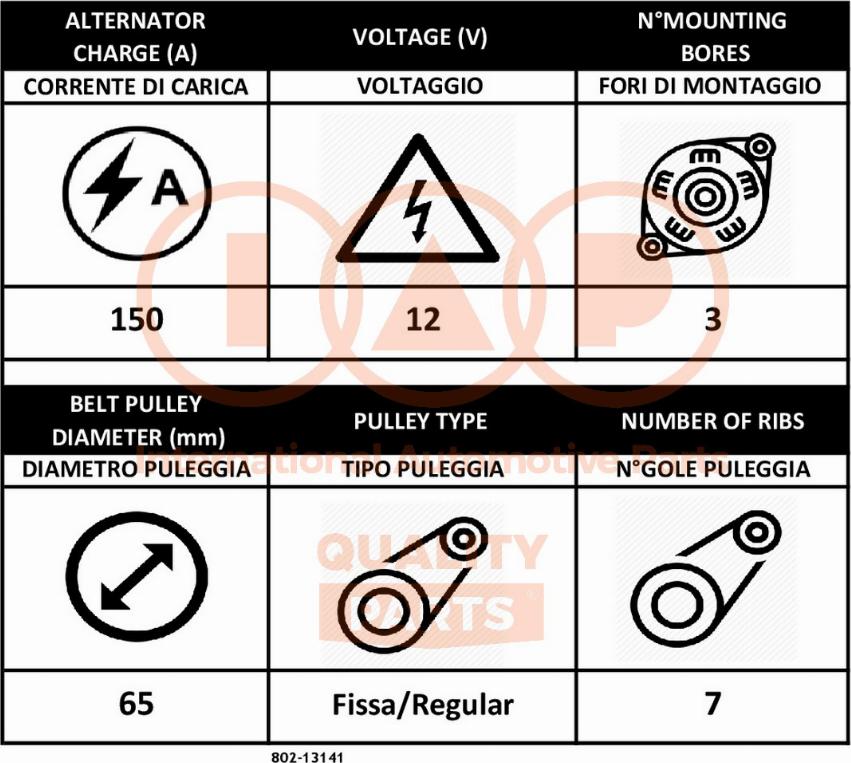 IAP QUALITY PARTS 802-13141 - Генератор avtolavka.club