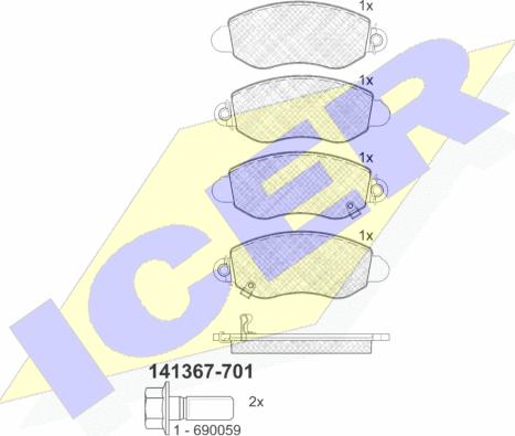 Icer 141367-701 - Гальмівні колодки, дискові гальма avtolavka.club