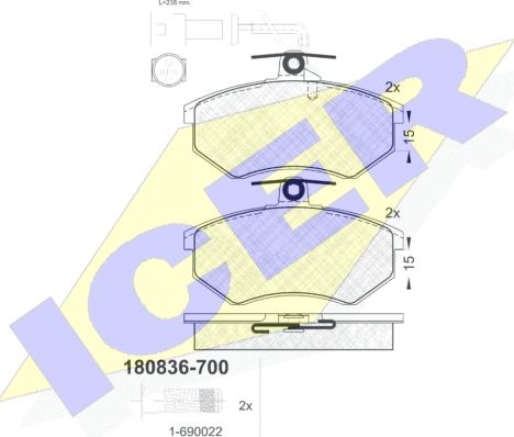 Icer 180836-700 - Гальмівні колодки, дискові гальма avtolavka.club