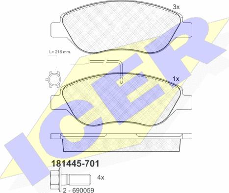 Icer 181445-701 - Гальмівні колодки, дискові гальма avtolavka.club