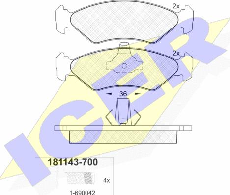 Icer 181143-700 - Гальмівні колодки, дискові гальма avtolavka.club