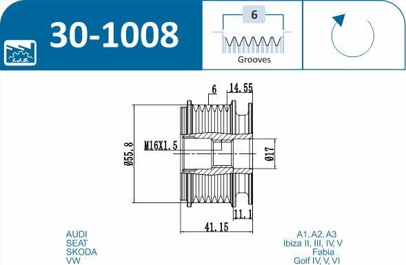 IJS GROUP 30-1008 - Ремінний шків, генератор avtolavka.club