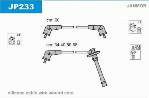 Janmor JP233 - Комплект проводів запалювання avtolavka.club
