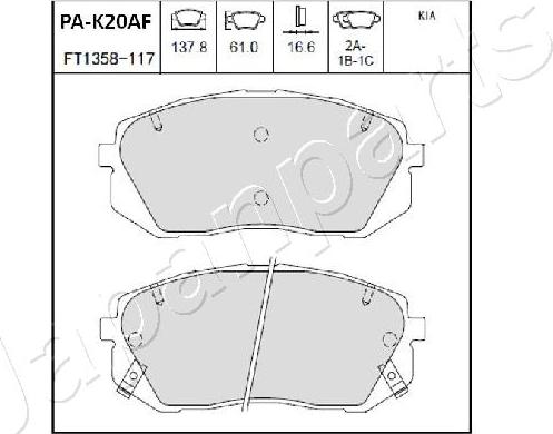 Japanparts PA-K20AF - Гальмівні колодки, дискові гальма avtolavka.club