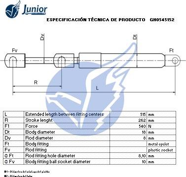 JUNIOR GH0545152 - Газова пружина, кришка багажник avtolavka.club