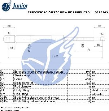 JUNIOR GS28903 - Газова пружина, кришка багажник avtolavka.club