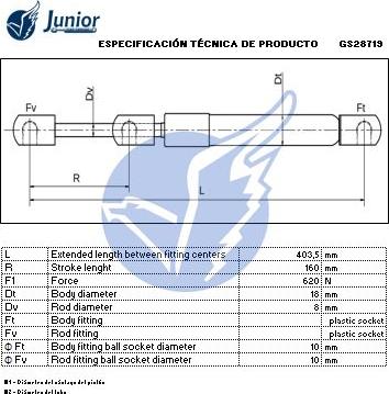 JUNIOR GS28719 - Газова пружина, кришка багажник avtolavka.club