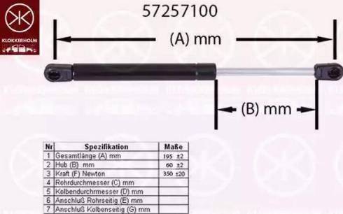 Klokkerholm 57257100 - Газова пружина, кришка багажник avtolavka.club