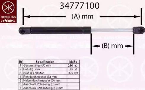 Klokkerholm 34777100 - Газова пружина, кришка багажник avtolavka.club