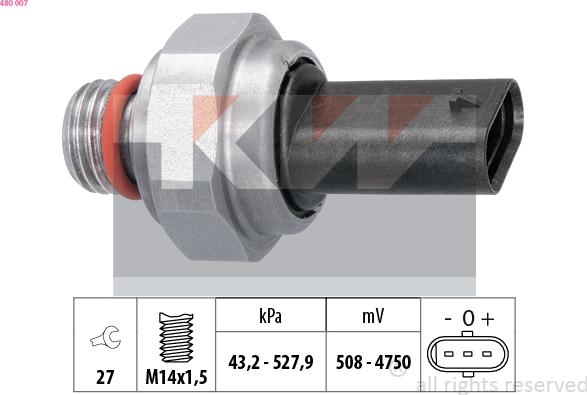 KW 480 007 - Датчик, тиск вихлопних газів avtolavka.club