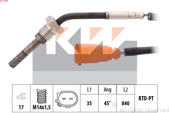 KW 422 096 - Датчик, температура вихлопних газів avtolavka.club