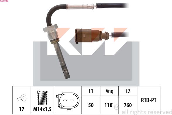 KW 422 048 - Датчик, температура вихлопних газів avtolavka.club