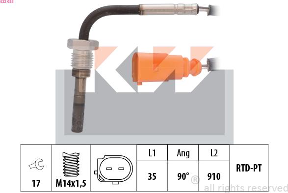 KW 422 035 - Датчик, температура вихлопних газів avtolavka.club