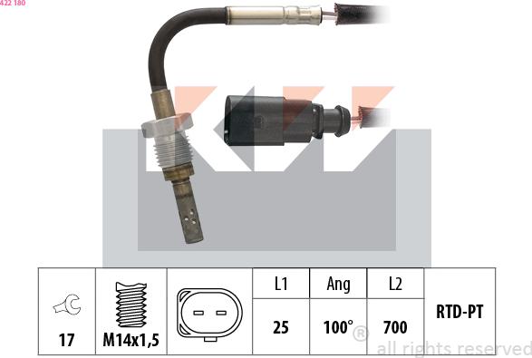 KW 422 180 - Датчик, температура вихлопних газів avtolavka.club