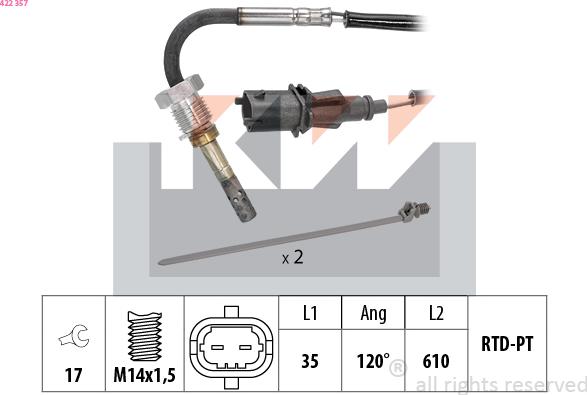 KW 422 357 - Датчик, температура вихлопних газів avtolavka.club