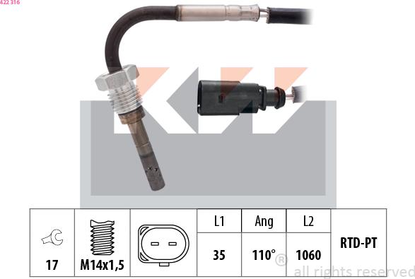 KW 422 316 - Датчик, температура вихлопних газів avtolavka.club