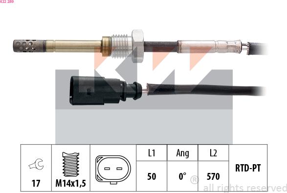 KW 422 289 - Датчик, температура вихлопних газів avtolavka.club