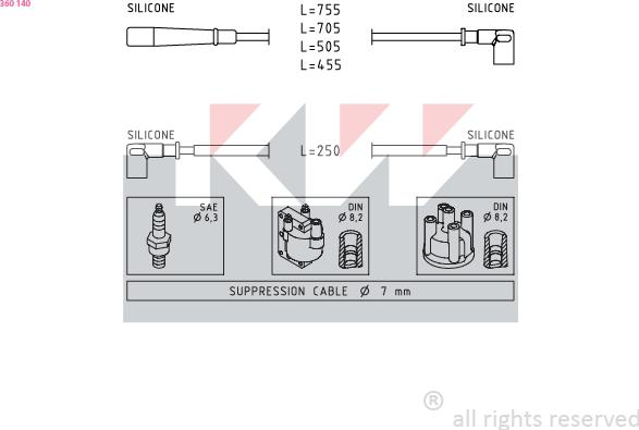 KW 360 140 - Комплект проводів запалювання avtolavka.club