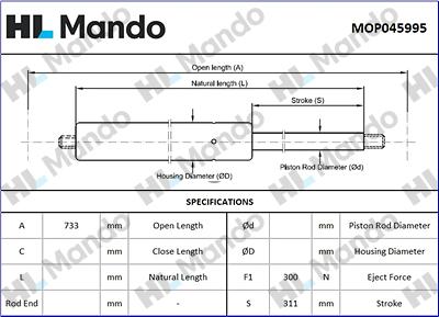 Mando MOP045995 - Газова пружина, капот avtolavka.club