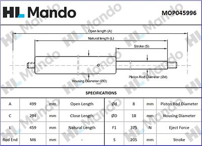 Mando MOP045996 - Газова пружина, кришка багажник avtolavka.club