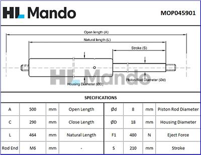 Mando MOP045901 - Газова пружина, кришка багажник avtolavka.club