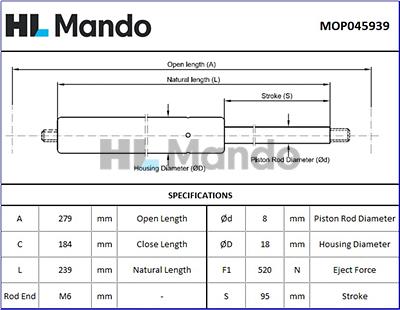 Mando MOP045939 - Газова пружина, кришка багажник avtolavka.club