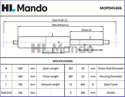 Mando MOP045406 - Газова пружина, кришка багажник avtolavka.club