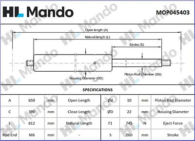 Mando MOP045403 - Газова пружина, кришка багажник avtolavka.club