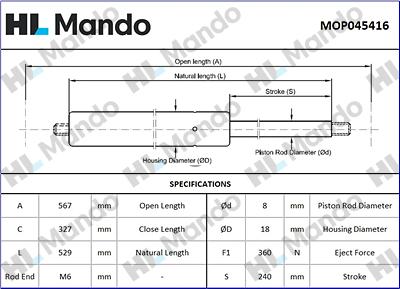Mando MOP045416 - Газова пружина, кришка багажник avtolavka.club