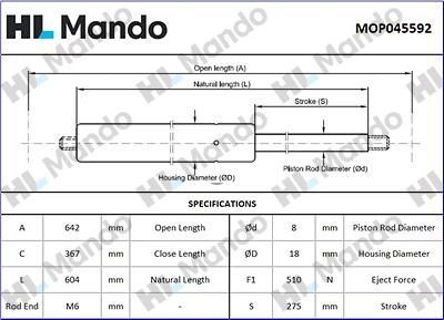 Mando MOP045592 - Газова пружина, кришка багажник avtolavka.club