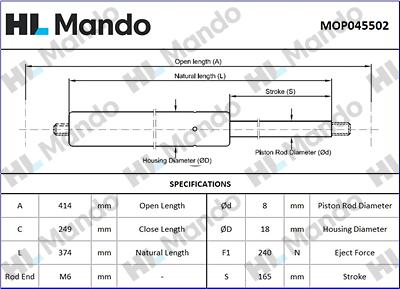 Mando MOP045502 - Газова пружина, кришка багажник avtolavka.club