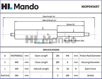 Mando MOP045697 - Газова пружина, кришка багажник avtolavka.club