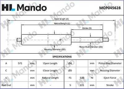 Mando MOP045628 - Газова пружина, кришка багажник avtolavka.club