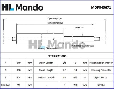 Mando MOP045671 - Газова пружина, кришка багажник avtolavka.club