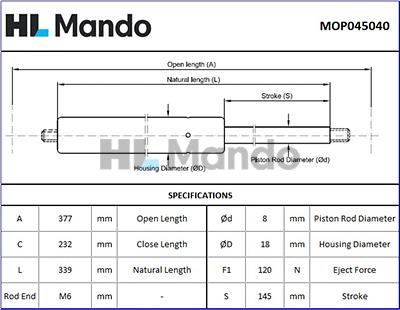Mando MOP045040 - Газова пружина, кришка багажник avtolavka.club