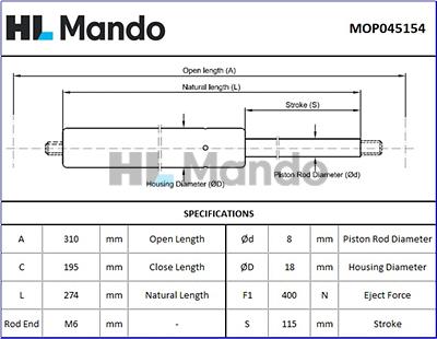 Mando MOP045154 - Газова пружина, кришка багажник avtolavka.club