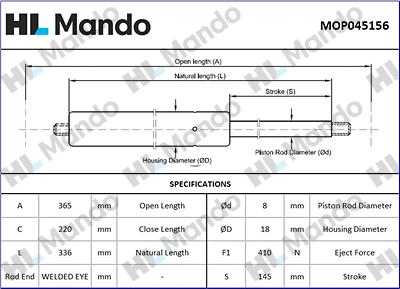 Mando MOP045156 - Газова пружина, кришка багажник avtolavka.club