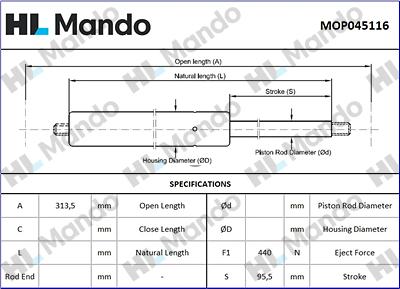 Mando MOP045116 - Газова пружина, капот avtolavka.club