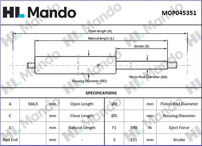 Mando MOP045351 - Газова пружина, кришка багажник avtolavka.club