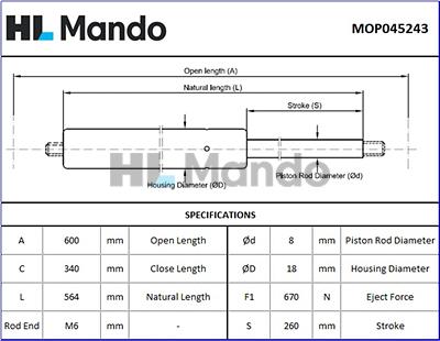 Mando MOP045243 - Газова пружина, кришка багажник avtolavka.club