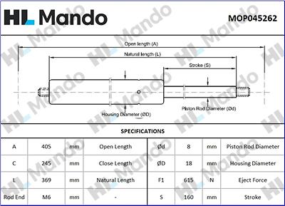 Mando MOP045262 - Газова пружина, кришка багажник avtolavka.club