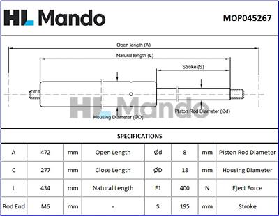 Mando MOP045267 - Газова пружина, кришка багажник avtolavka.club