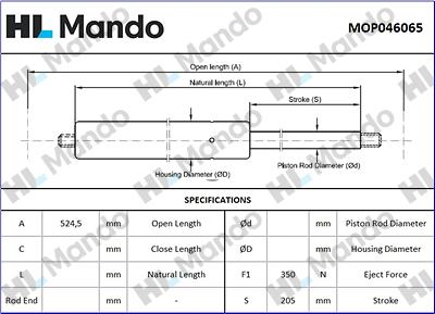 Mando MOP046065 - Газова пружина, кришка багажник avtolavka.club