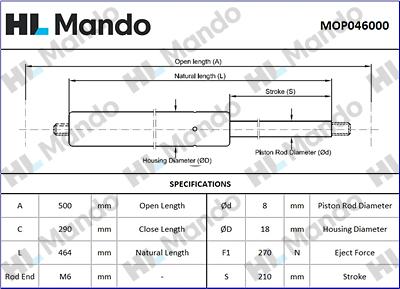 Mando MOP046000 - Газова пружина, кришка багажник avtolavka.club