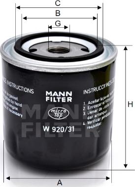 Mann-Filter W 920/31 - Масляний фільтр avtolavka.club