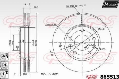 Maxtech 865513.6880 - Гальмівний диск avtolavka.club