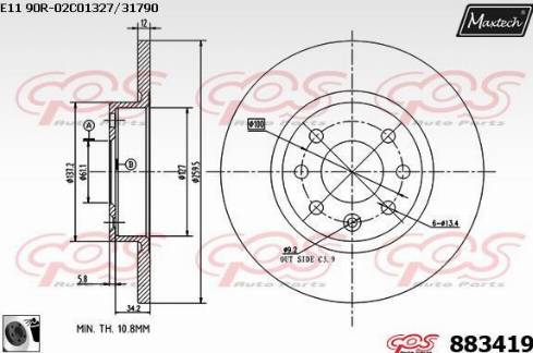 Maxtech 883419.0060 - Гальмівний диск avtolavka.club