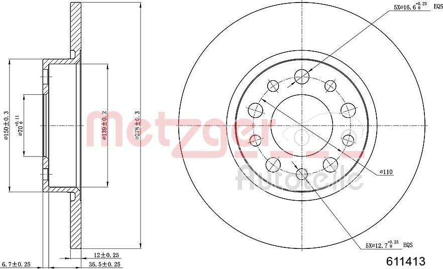 Metzger 6110413 - Гальмівний диск avtolavka.club